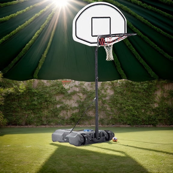 Adjustable Pool Basketball Hoop System - 28"x19" Backboard, Fits 7# Ball, White & Black