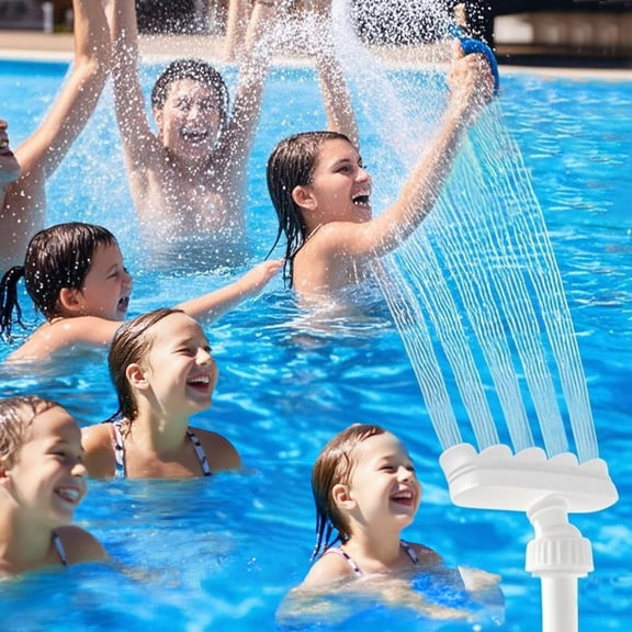 Adjustable Pool Fountain, Sprinkler Fountain with 5 Nozzles 360 Degree Direction Control, Waterfall Cooling Aerator Spray for Above Ground Pool Swimming Pool, White