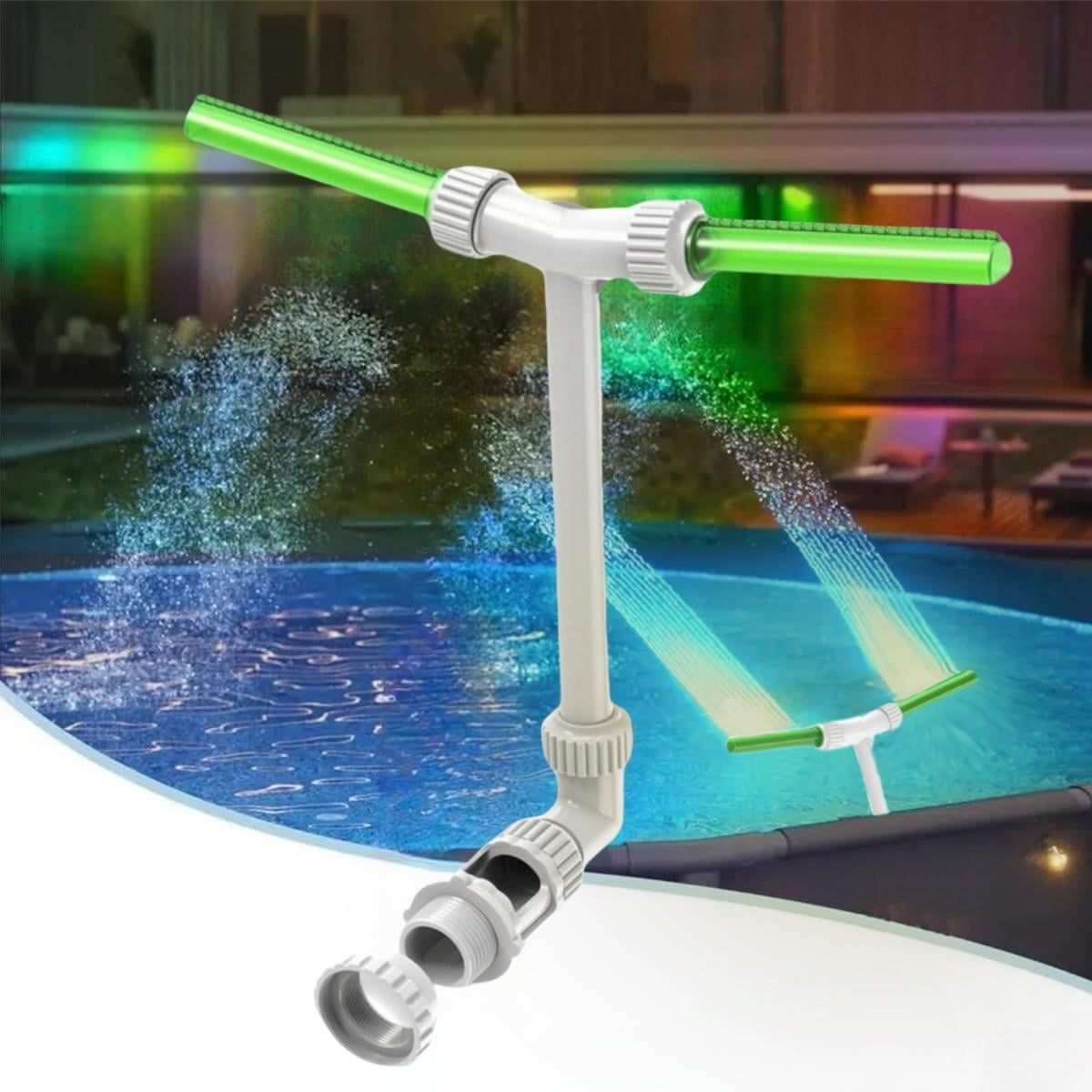 Adjustable Pool Fountain with Fluorescent Nozzle  High Spray Waterfall for Above-Ground Pools, Easy DIY Installation, Backyard Water Feature