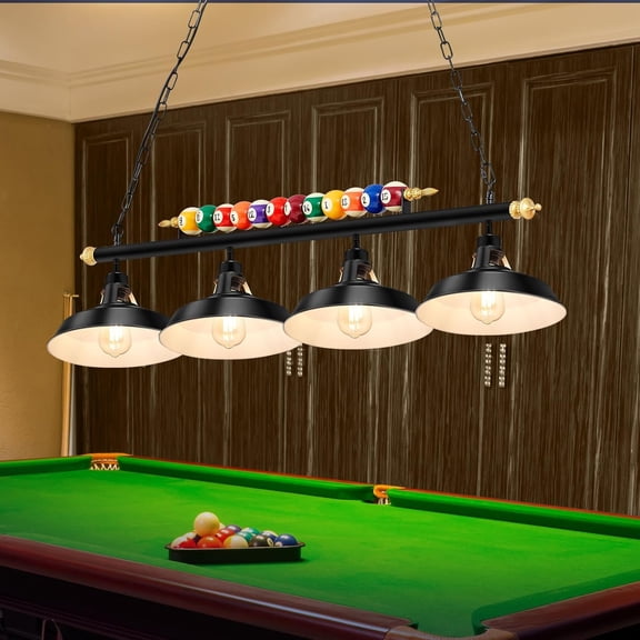 Adjustable Pool Table Lights for 7'-8' Billiard Light Hanging Pool Table Fixture Lighting Pendant Lamp with Metal Shades for Game Rooms (Bulb Not Included)(Black,4 Lights)
