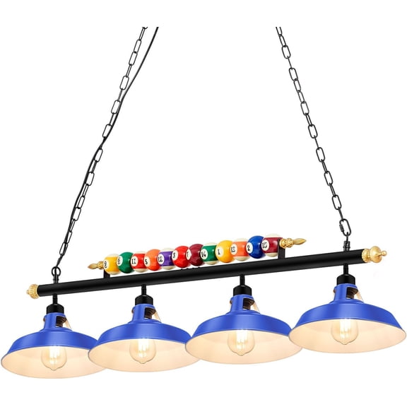 Adjustable Pool Table Lights for 7'-8' Billiard Light Hanging Pool Table Fixture Lighting Pendant Lamp with Metal Shades for Game Rooms (Bulb Not Included)(Blue,4 Lights)
