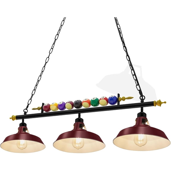 Adjustable Pool Table Lights for 7'-8' Billiard Light Hanging Pool Table Fixture Lighting Pendant Lamp with Metal Shades for Game Rooms (Bulb Not Included)(Burgundy Red,3 Lights)