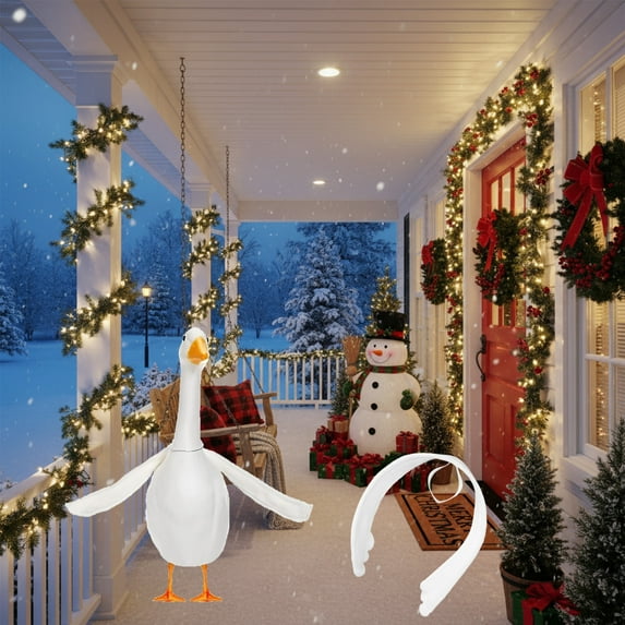 Adjustable Porch Goose Set for 17–28 Inch Decorative Goose, Flexible Poseable Angel Outdoor Garden Statue Accessory, Cute Seasonal Porch Decor Ornament 2025