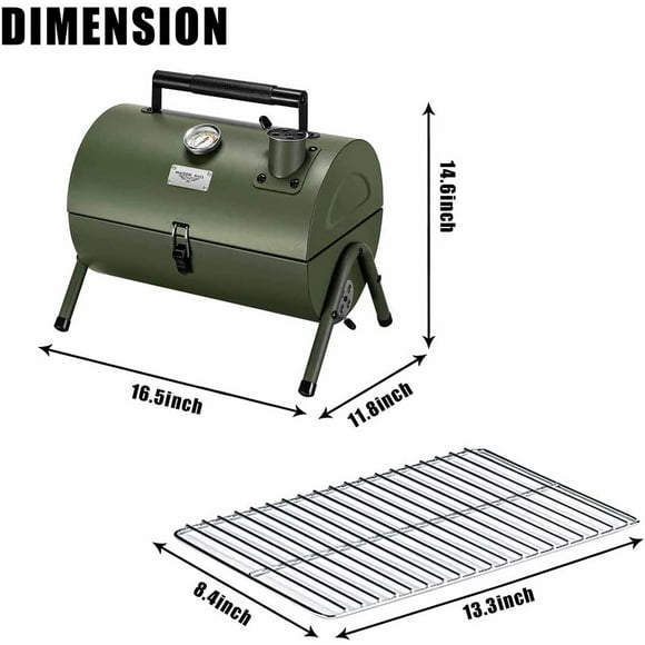 Adjustable Portable Charcoal Grill Multi-functional Metal BBQ Smoker for Outdoor Hiking Picnic (Green)