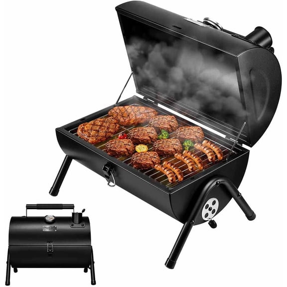 Adjustable Portable Charcoal Grill Multi-functional Metal Small BBQ Smoker for Outdoor Hiking Picnic(Green)
