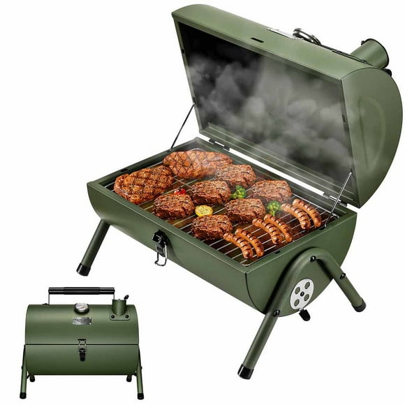 Adjustable Portable Charcoal Grill Multi-functional Metal Small BBQ Smoker for Outdoor Hiking Picnic(Green)