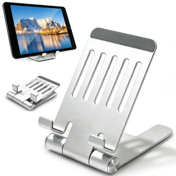 Lucrave Adjustable Portable Aluminum Desktop Tablet Stand, Universal Holder Compatible with 4.7-12.9 Inch Smartphones & Tablets