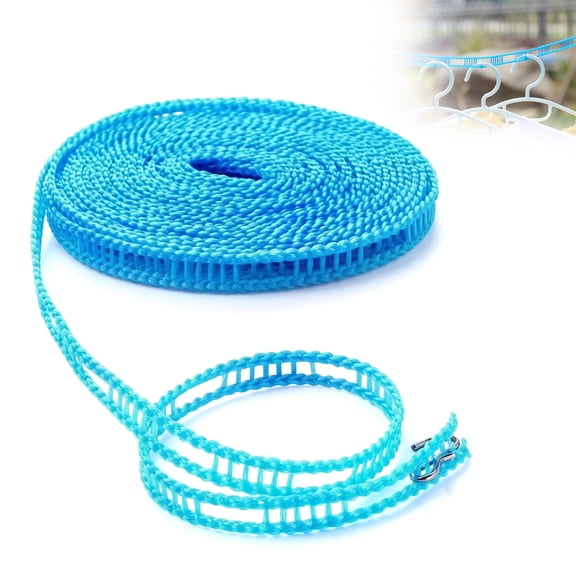Adjustable Portable Laundry Line Windproof Non Slip Clothes Drying Rope with Hooks for Camping Travel Hotel RV Balcony (16.5 FT)