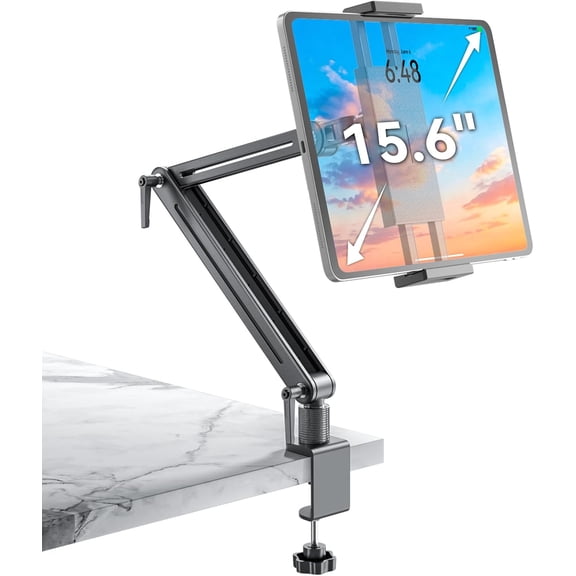 Adjustable Portable Monitor Stand 15.6" - 360 °   Rotating Base Tall Tablet Desk Arm Holder Stand for iPad Air/Pro/Mini Swivel Flexible Clamp Mount Soporte para Tablet/Monitor Portatil/Ereader
