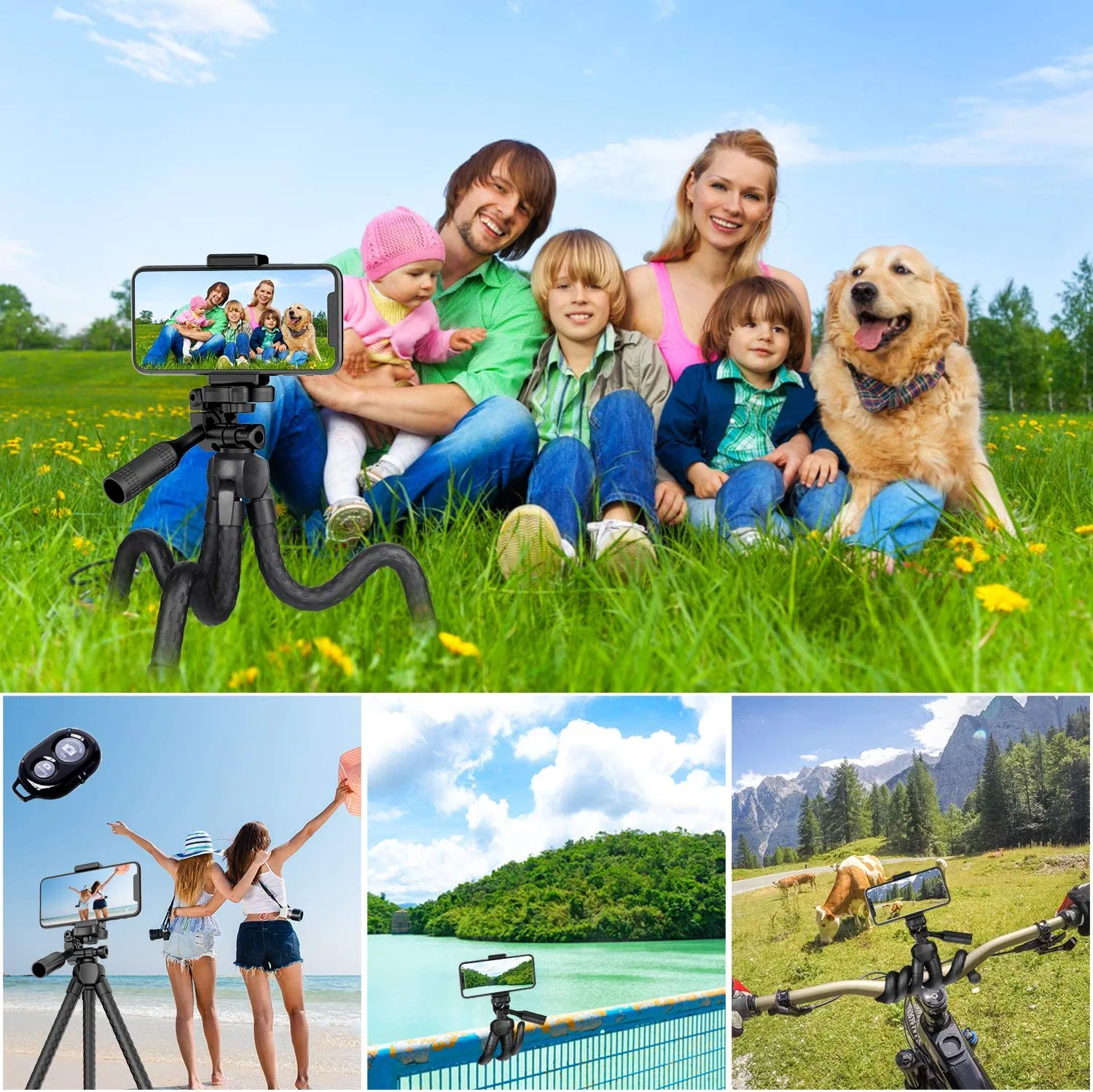 Adjustable Portable Phone, Camera, Flat Tripod, Camera Stand, Wireless Remote Control, Bluetooth, Wide Compatibility, 360° Adjustable, Universal Phone Tripod