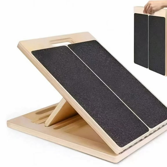 Adjustable Portable Wooden Slant Board For Calf Stretching - 300 Lbs Weight Capacity Foldable Calf Stretcher Board With 4-Level Smart Angles For Leg Exercises Squats