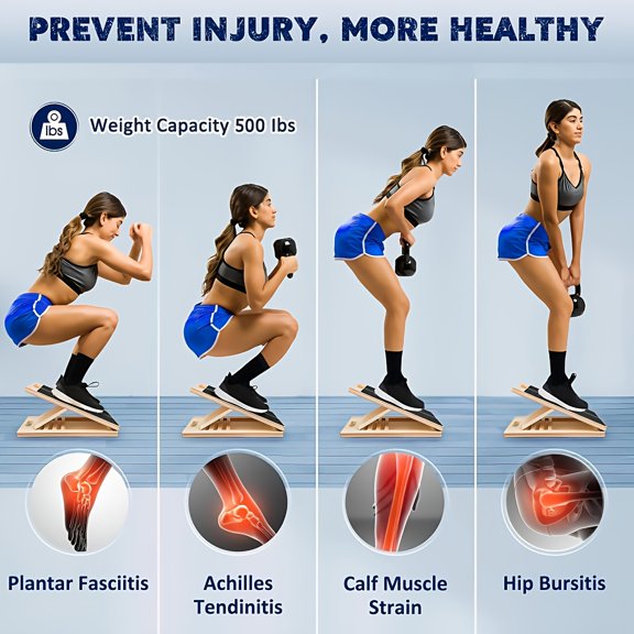 Adjustable Portable Wooden Slant Board - Non-Slip Surface Lightweight & Sturdy Construction for Home Gym Physical Relax Squats Calf Stretching Ankle/Foot Mobility, Heel Stretch