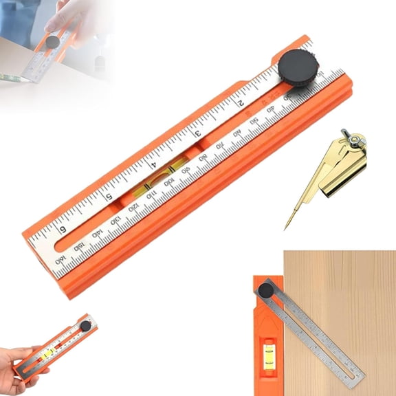 Adjustable Positioning Marking Protractor Tool, Multifunctional Depth Measuring Ruler with Angle Marking 15°-90°, Level & Fixed Point Marking, Angle Finder Woodworking Ruler, for Carpenters
