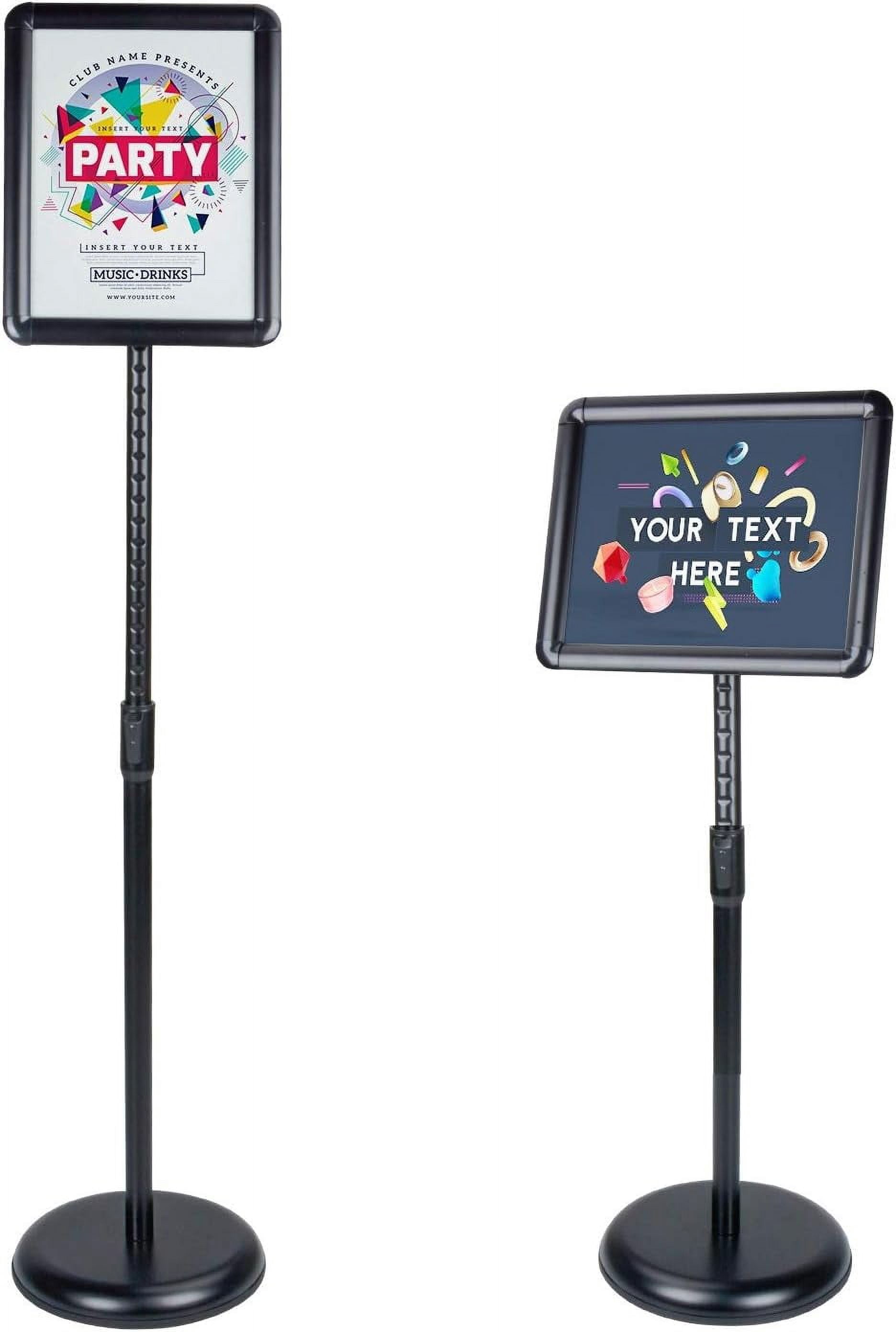 Heavy Duty Floor Stand Sign Holder - Adjustable 35" To 51", 11x17" Frame, Water/Sand Fillable Base