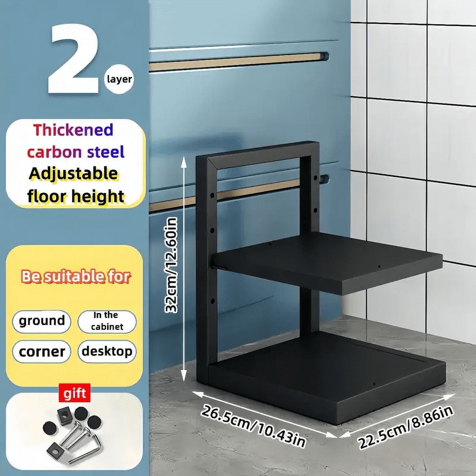 Adjustable Pot Rack Organizer, Kitchen Stainless Steel Pot Storage Rack ...