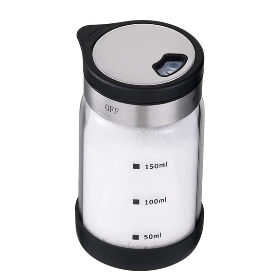 Adjustable Pour Spice Shaker Bottle 150ml Glass Pepper Dispenser with Rotatable Stainless Steel Lid Measuring Mark Seasoning Container for Kitchen