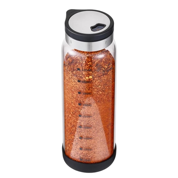 Adjustable Pour Spice Shaker Bottle 150ml Glass Pepper Dispenser with Rotatable Stainless Steel Lid and Measuring Marks for Kitchen Seasoning Control