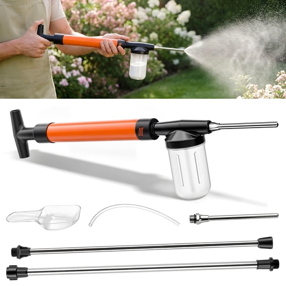 Adjustable Powder Duster with 4 FT Extension Pole, Manual Pump Sprayer for Diatomaceous Earth and Fine Garden Powder, Handheld Dispenser Tool for Home and Yard Maintenance (Yellow)
