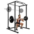 thumbnail image 1 of Adjustable Power Cage, 1200 LBS Capacity Black Multi-Functional Squat Rack with 14 Holes, Anti-Slip Base and Training Attachments for Home Fitness Training, 1 of 7