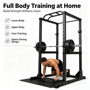 Adjustable Power Cage 1200LBS Squat Rack with Pull-Up Bar J-Hooks & Safety Bars, Commercial Home Gym Equipment