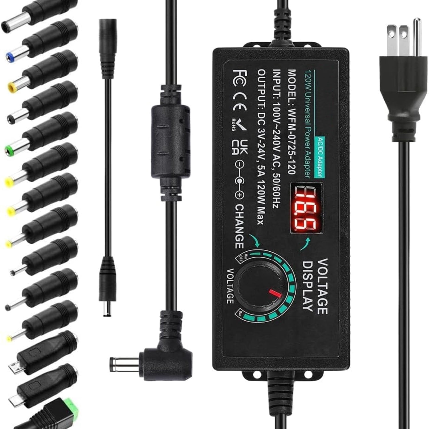 Adjustable Power Supply Adapter, 3V-24V 5A 120W Universal Power ...