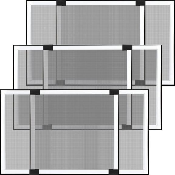 Adjustable Pre-Framed Window Screens, 3 Pack, White Aluminum Frame Fiberglass