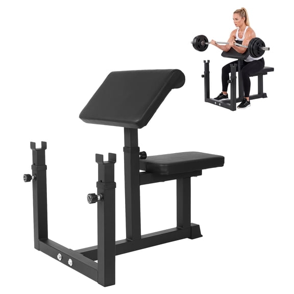 Adjustable Preacher Curl Bench, 300LBS Capacity, 2" Thick Pads, 5/6 Level Settings for Home Gym