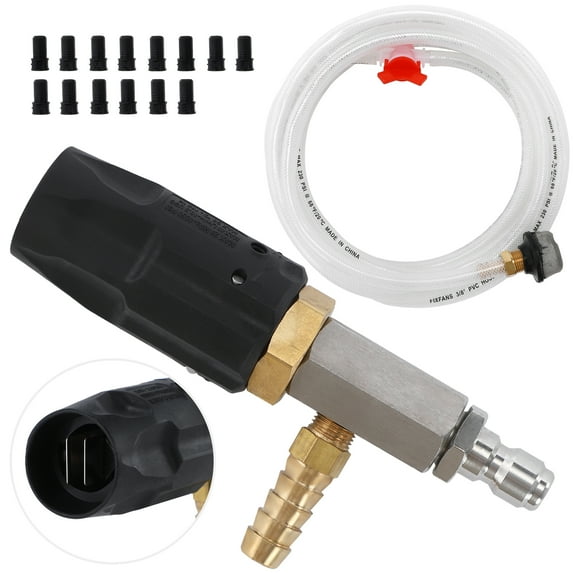 Adjustable Pressure Washer Long Range Nozzle, Downstream Injector Kit for High Power Washer, External Chemical Injection with 1/4 Inch Quick Connector, 2-2.5 GPM