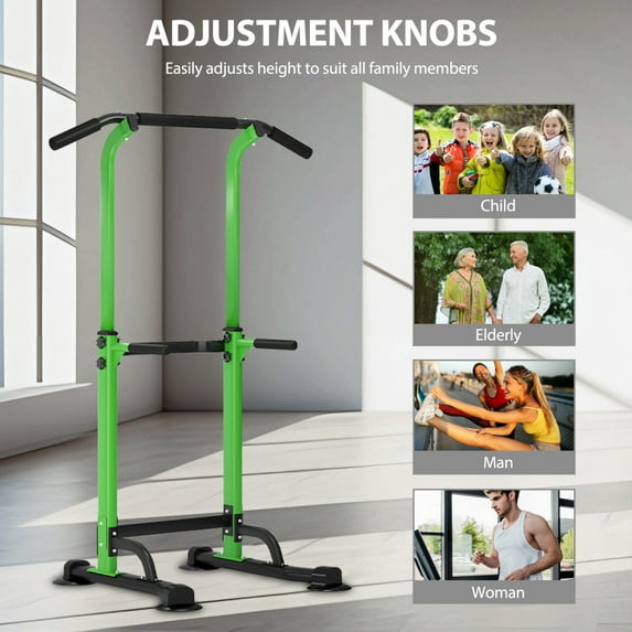 Adjustable Pull Up Bar & Dip Station - 10 Height Settings, 400LBS Weight Capacity, Multifunctional Home Gym Strength Trainer for Men and Women Fitness, Black+ Green