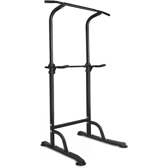 【LuckyNote】Height Adjustable Power Tower, 330LBS Heavy-Duty Steel Pull Up Bar & Dip Station with PU Elbow Pads for Home Gym Full Body Strength Training