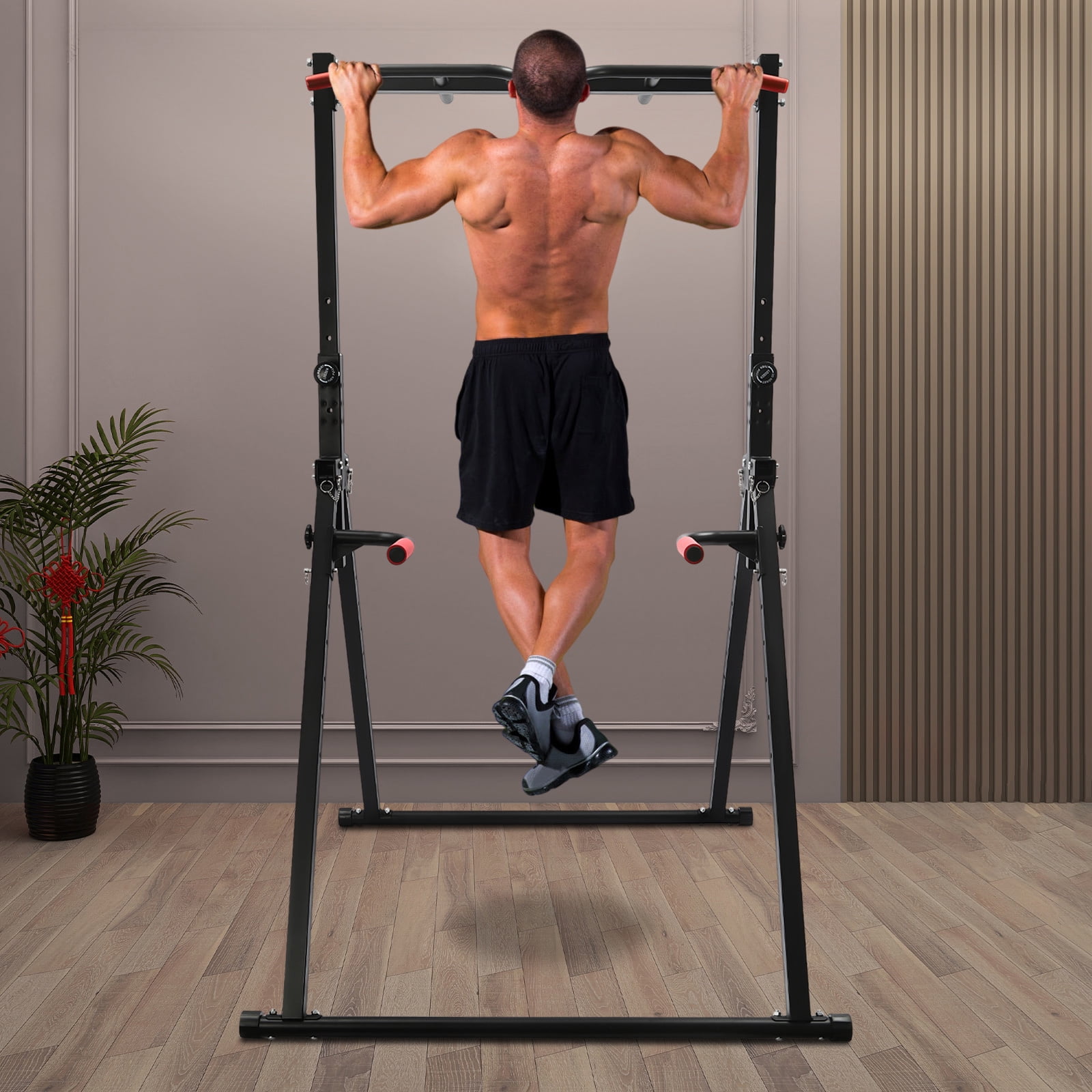 Adjustable Pull Up Bar Dip Station for Home Gym Strength Training Workout 440lbs for Living Rooms