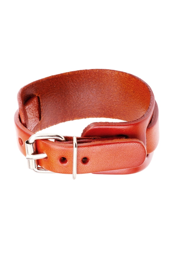 Adjustable Punk Cuff Chain Double Layer Buckled Design Leather Wristband Unisex Jewelry Piece