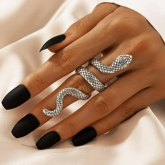 Adjustable Punk Snake Rings Set: 4-Piece Bohemian Retro Geometric Alloy Rings, Animal Metal Design, Unisex (Pack of 1/4)