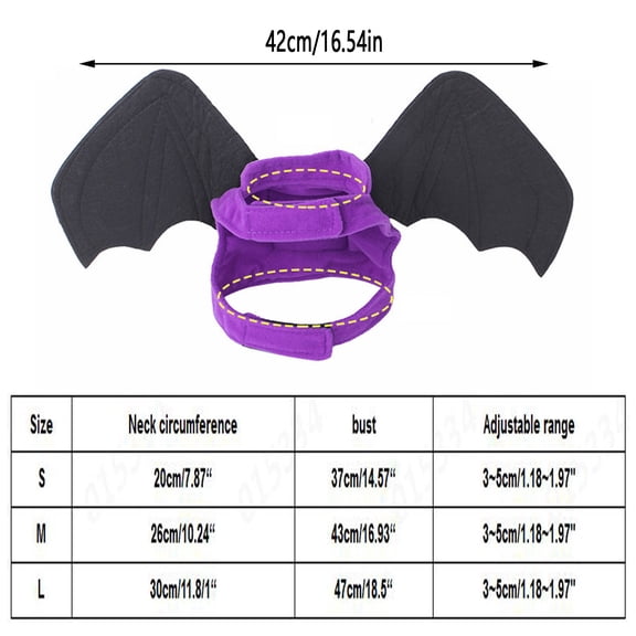 Adjustable Purple Bat Wings Pet Chest Harness for Small Dogs and Cats, Masquerade Outfit Accessories and Party Wearing Gear for Holiday Celebration, Size L Felt Wings