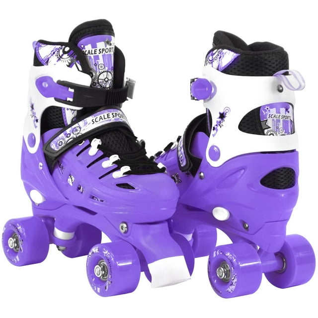 Adjustable Purple Quad Roller Skates For Kids Medium Sizes