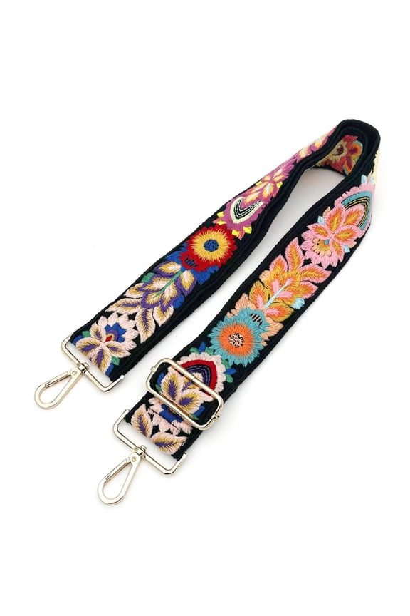 Adjustable Purse Strap - 2 Wide Floral Embroidery, Replacement Shoulder Strap for Handbags, Tote, Guitar, Unisex Gift