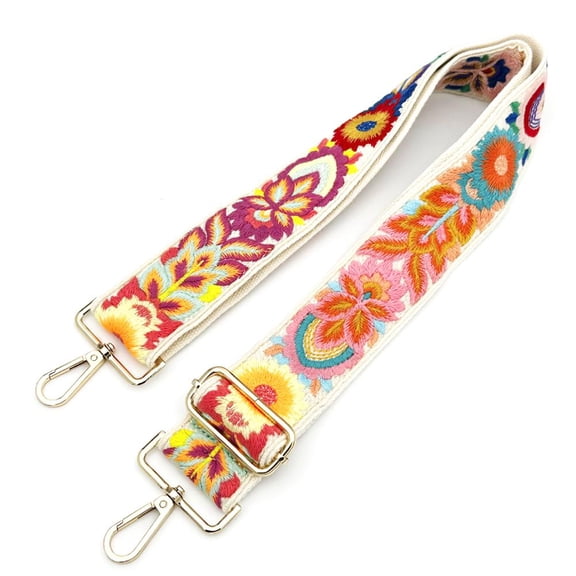Adjustable Purse Strap - 2 Wide Floral Embroidery, Replacement Shoulder Strap for Handbags, Tote, Guitar, Unisex Gift