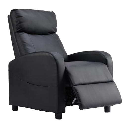 Adjustable Push Back Recliner Chair with Lumbar Support, Overstuffed High-Density Sponge Cushion for Home Theater and Living Room, PU Leather Upholstery, Black