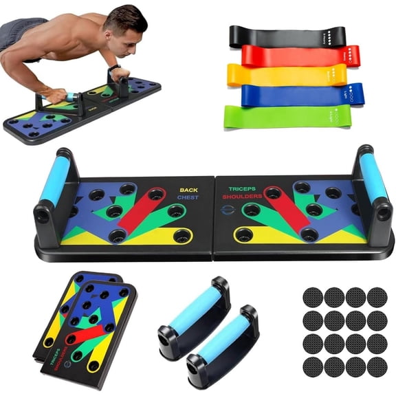 Adjustable Push up Board for Men | 20-in-1 Multi-Functional Foldable Fitness Board | Strength Board for Women and Men | Gym Workout Equipment with 5 Resistance bands