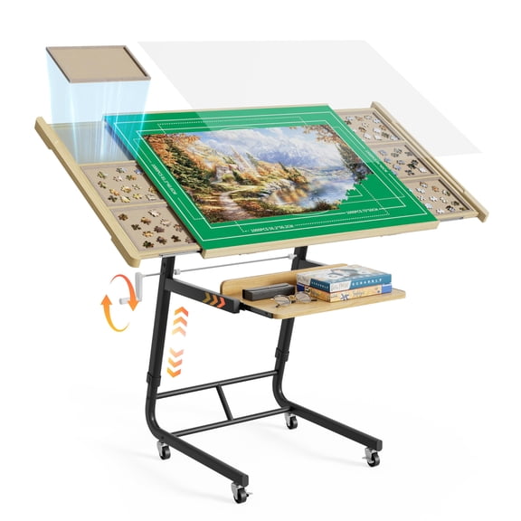 Adjustable Puzzle Table With Crank, 6 Trays & Cover, Standard
