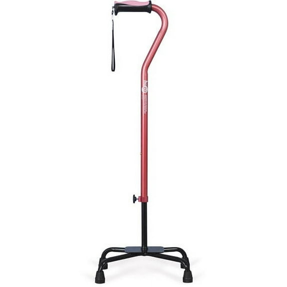 Adjustable Quad Cane for Right or Left Hand Use, Large Base, Rose