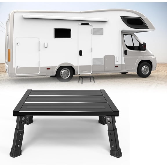 Adjustable RV Step Stool, 3-Step Height Adjustment, Foldable Legs, Wide Anti-Slip Surface,Supports Up to 1,000 lb, Premium Aluminum Construction Easy to Carry
