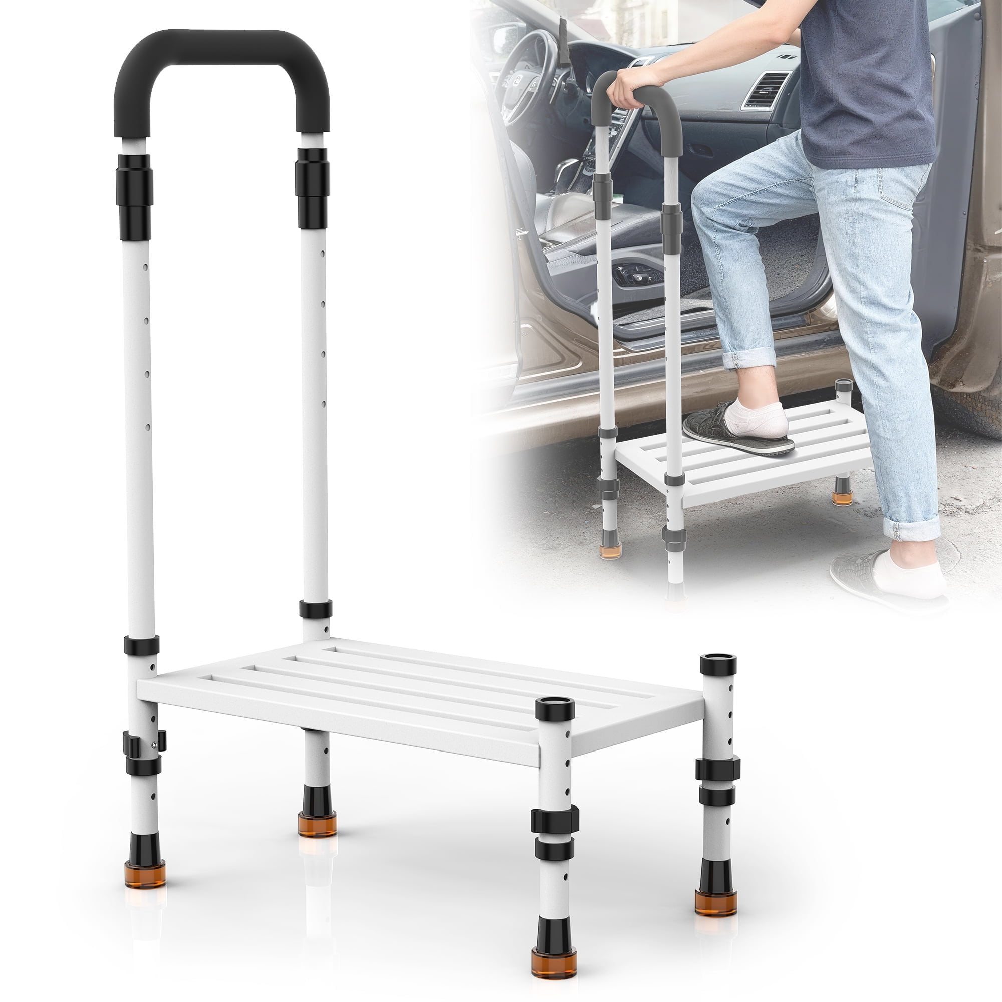 Adjustable Rv Step Adjustable RV Step Stool with Handrail, Wide Non-Slip Platform, Height ...