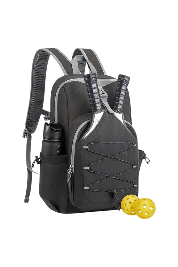 Adjustable Racket Bag with Hanging Hook Pickleball Paddle Bag Lightweight Breathable Sports Backpack Daily Commuting Bag (Black)