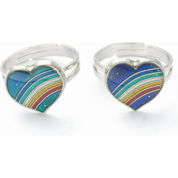 Adjustable Rainbow Heart Thermochromic Ring US Size 6 Inner Diameter 17mm Unique Design for Daily Wear Colorful