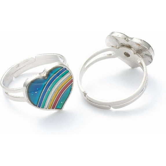 Adjustable Rainbow Heart Thermochromic Ring US Size 6 Inner Diameter 17mm Unique Design for Daily Wear