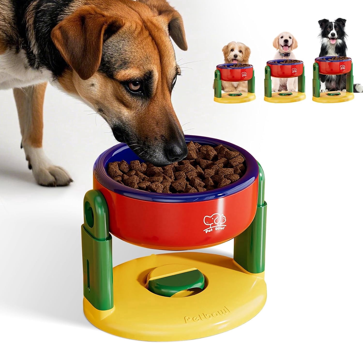 Adjustable Raised Pet Bowls with Stand, Elevated Cat Dog Food Dish with Suction Cups, 3 Height Non Skid Feeding Station for Small Medium Large Dogs, Indoor Outdoor(wwx)