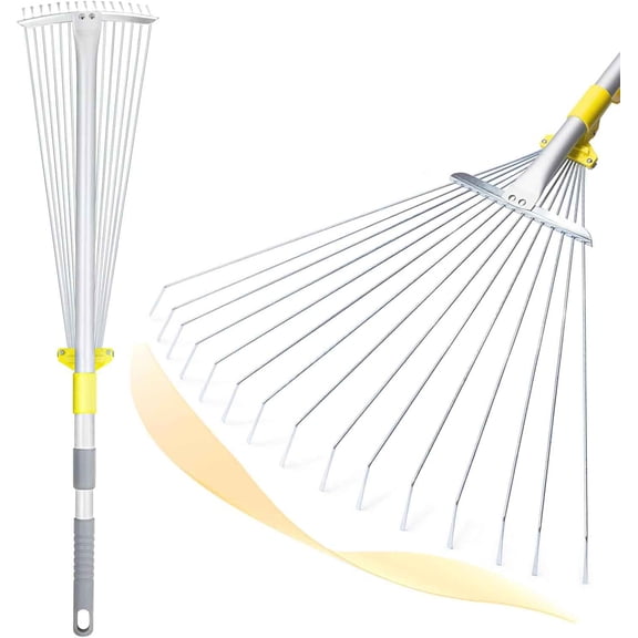 Adjustable Rakes for Leaves, Garden Leaf Rake for Lawns Grass with Expandable Head, Yard Collapsible Rake