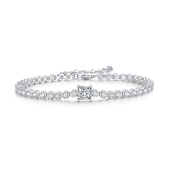 Adjustable Real Moissanite Tennis Bracelet 925 Sterling Silver 1Ct (6.3"-7.5" Size) Pass Tester, Gift Box Included