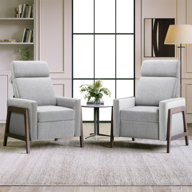 Adjustable Recliner Chair Set of 2 Linen Upholstered Home Theater